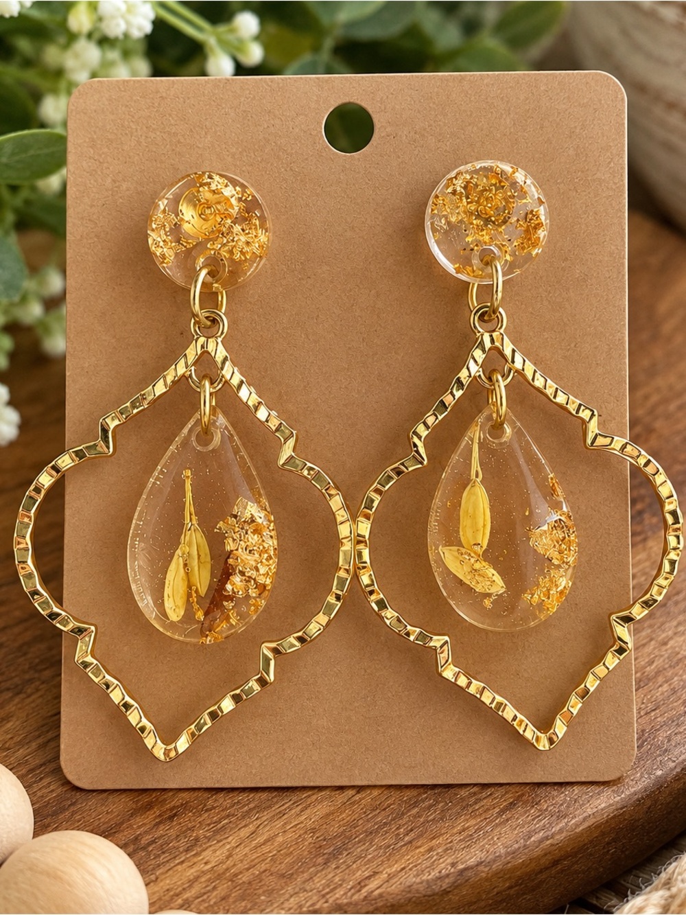 Gold Floral Teardrop Dangle Earrings - Women Jewelry